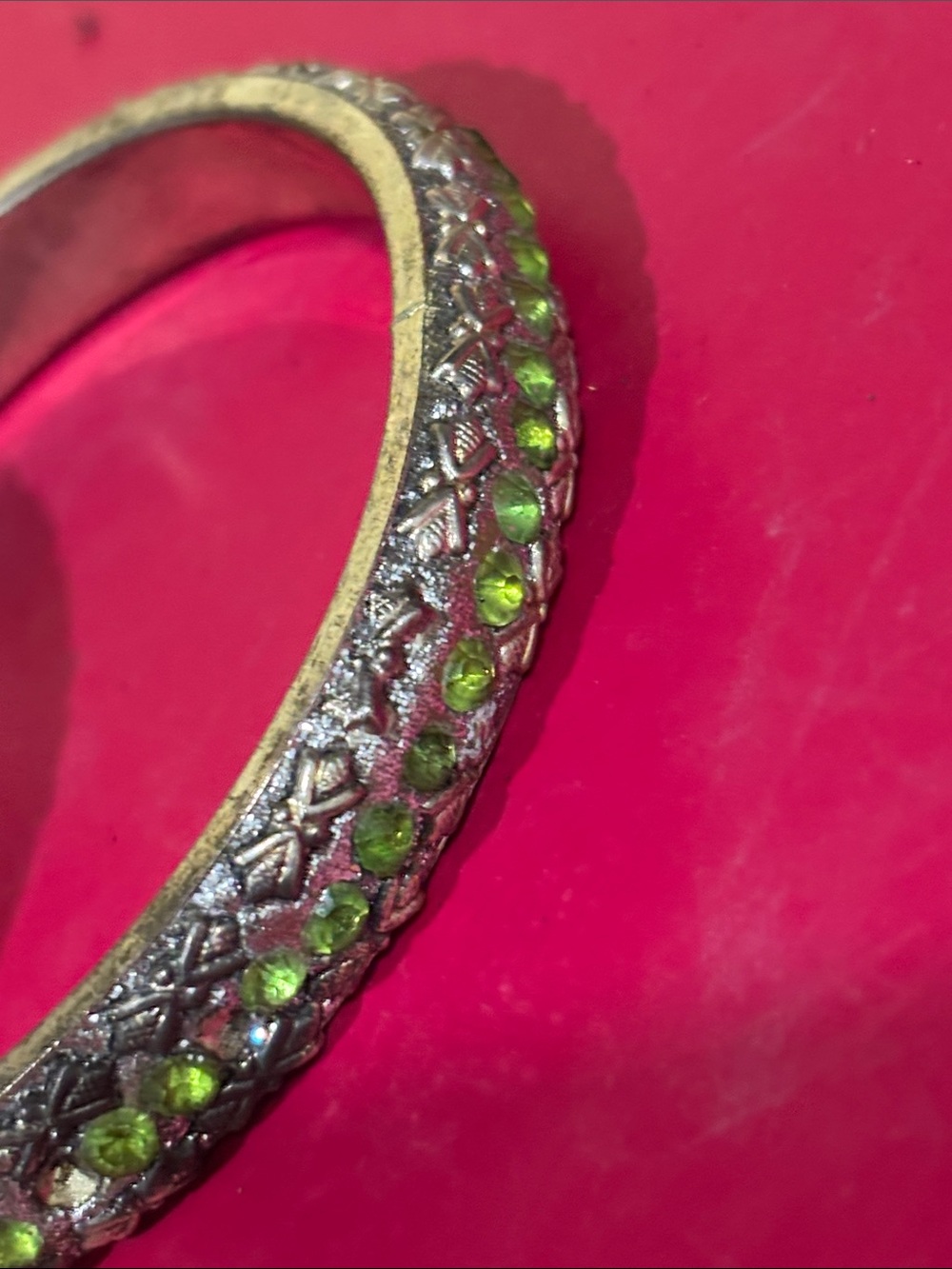 Green Crystal Silver-Tone Bangle Bracelet Set - Picture 3 of 3